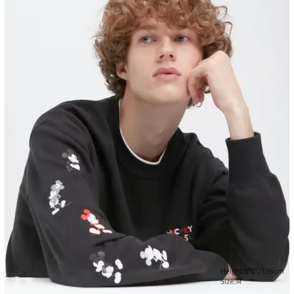 Uniqlo X Disney Sweatshirt Mens L Black Beyond Time Mickey Mouse Sleeve Kidcore - Picture 1 of 15